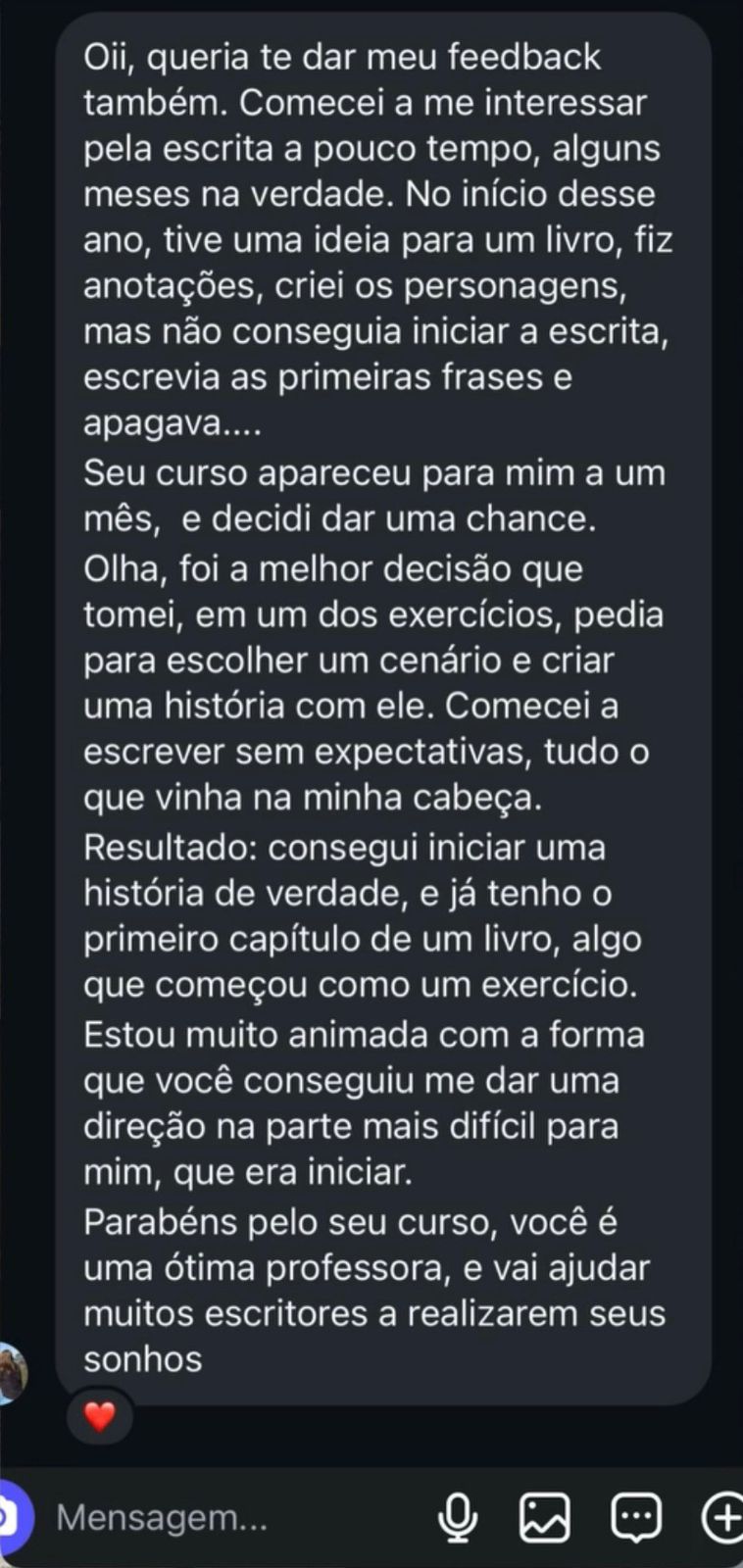 Depoimento de aluno